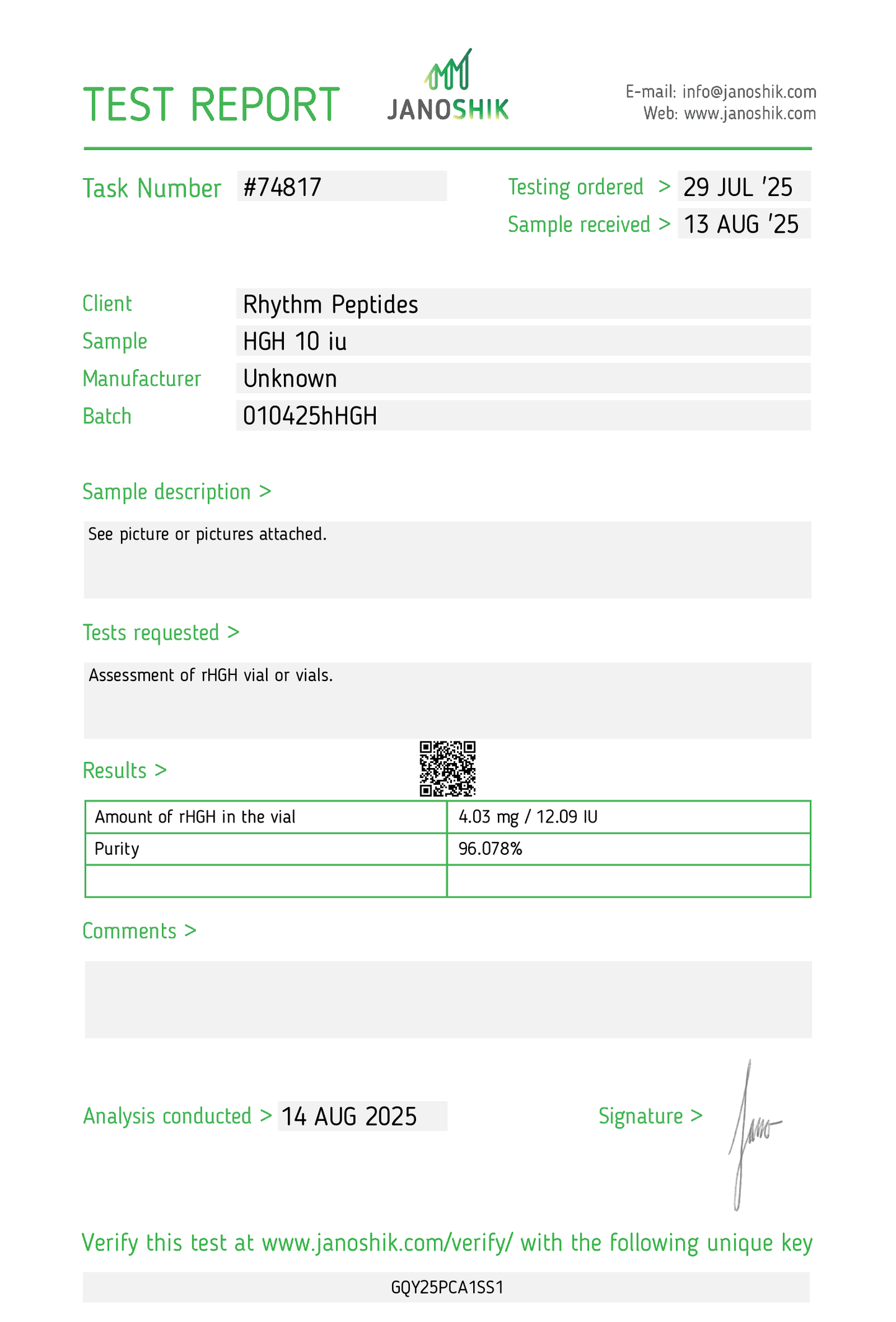 191 Amino Acid Sequence 100iu